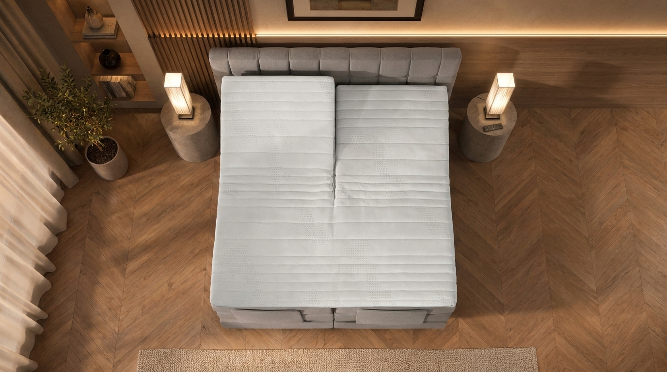 Elektrisch verstelbaar bed van Boxspring Atelier met opgesteld hoofd- en voeteneinde